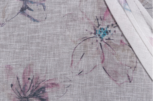 Floral Printed Sheer Drapery Fabric in Amethyst