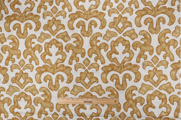 Vern Yip Damask Printed Drapery Fabric in Gold for Fabricut