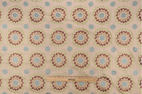 Medallion Embroidered Drapery Fabric in Garden