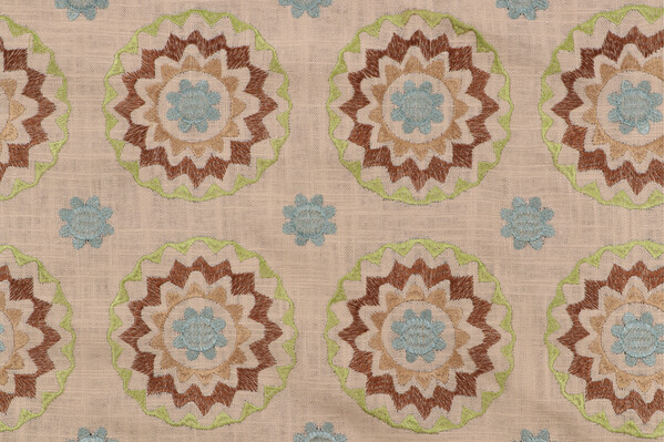 Medallion Embroidered Drapery Fabric in Garden