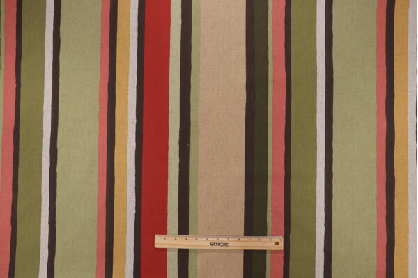 Stripe Printed Linen Drapery Fabric in Meadow
