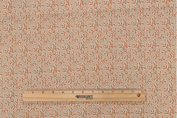 Fonthill Coral Printed Linen Drapery Fabric in Brown