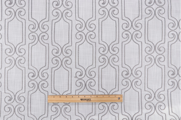 Patricia Semi-Sheer Embroidered Linen Drapery Fabric in Steel