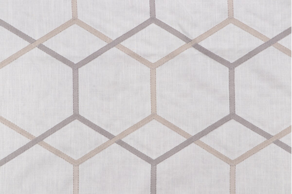 Hexagon Embroidered Drapery Fabric in Stone
