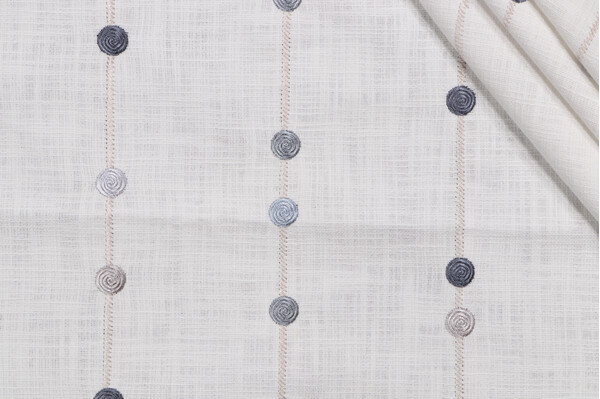 Amistoso Embroidered Drapery Fabric in Denim
