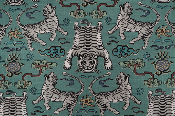 Hilary Farr Tiger Republic Printed Cotton Blend Drapery Fabric in 210-Jade for Covington