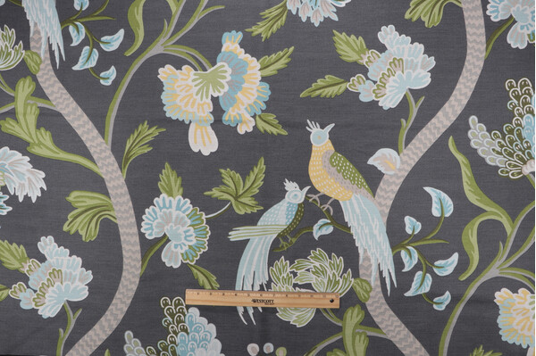 Thibaut Janta Bazaar F964157 Printed Linen Blend Drapery Fabric in Charcoal
