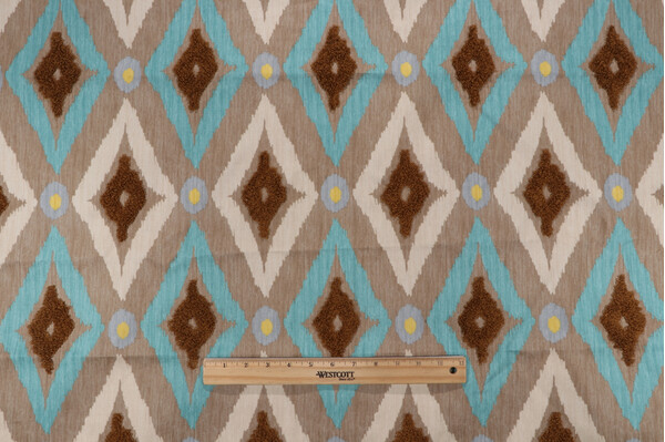 Robert Allen Modern Ikat Printed & Embroidered Drapery Fabric in Pool