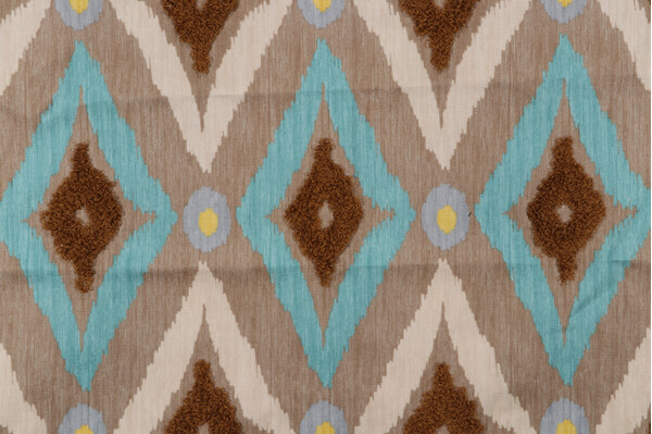 Robert Allen Modern Ikat Printed & Embroidered Drapery Fabric in Pool