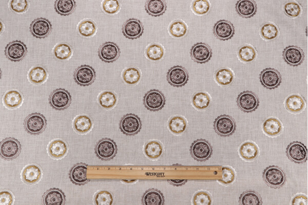 Rosales Embroidered Drapery Fabric in Stone
