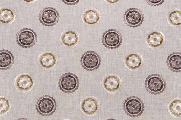 Rosales Embroidered Drapery Fabric in Stone