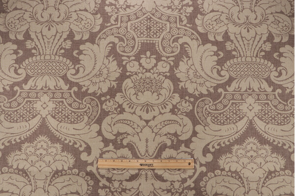 Damask Printed Linen Drapery Fabric in Cocoa