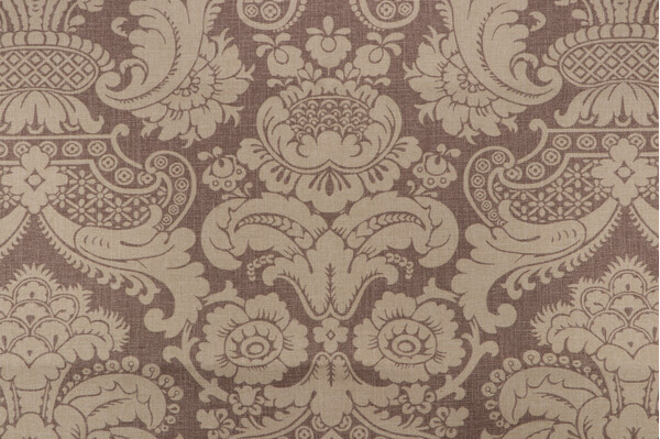 Damask Printed Linen Drapery Fabric in Cocoa