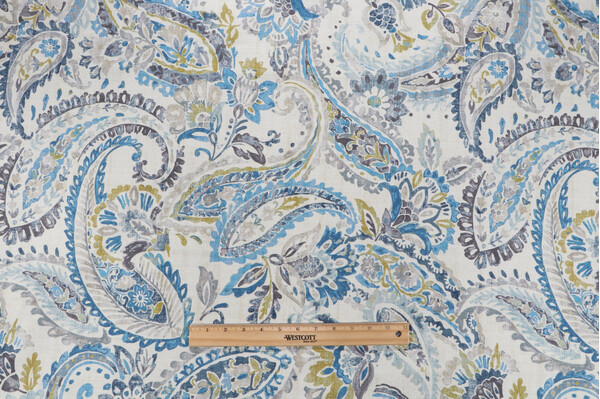 Grinnell Printed Linen Drapery Fabric in Blue