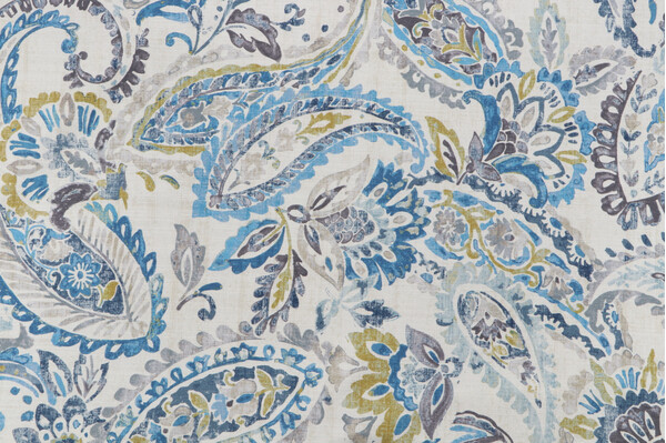 Grinnell Printed Linen Drapery Fabric in Blue