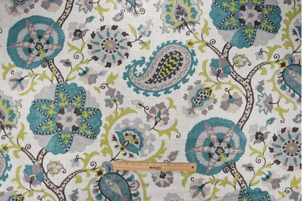 P Kaufmann Ladbroke Printed Linen Blend Drapery Fabric in Peacock