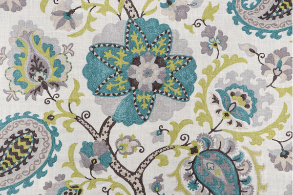 P Kaufmann Ladbroke Printed Linen Blend Drapery Fabric in Peacock