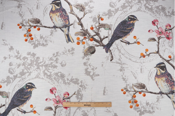 Birdland Printed Drapery Fabric in Opal