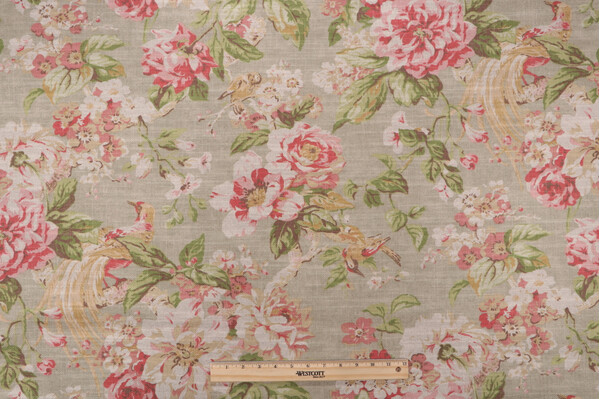 Waverly Hidden Pond Printed Cotton Linen Drapery Fabric in Vintage