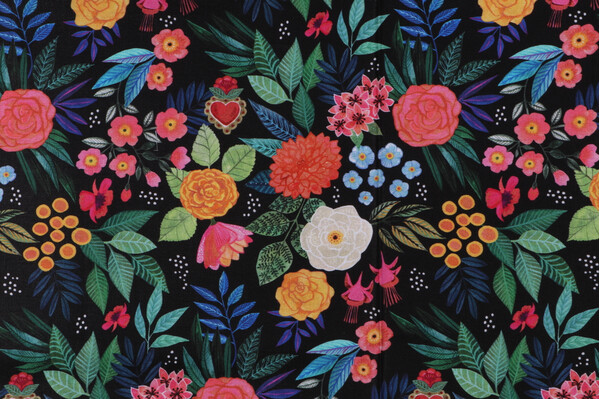 Miriam Bos Holy Frida - Bellezza Printed Cotton Craft Fabric in Coal for Dear Stella