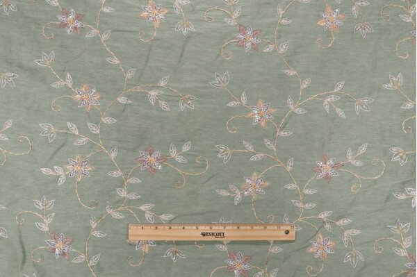Click for 3.88 Yards Scalamandre Pari Embroidered Silk Blend Decorator Fabric in Jade Scalamandre Pari Embroidered Silk Blend Decorator Fabric in Jade