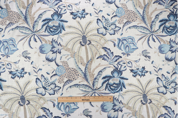 Waverly Exotic Curiosity Printed Linen Blend Drapery Fabric in Porcelain