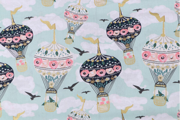 Emma & Mila Balloon Printed Cotton Craft Fabric in Light Blue