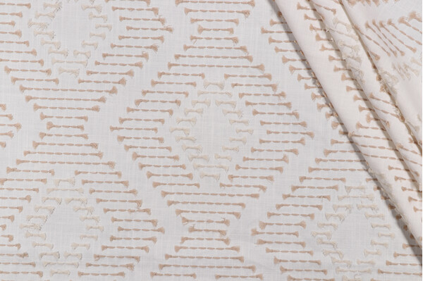 Keota Embroidered Drapery Fabric in Linen