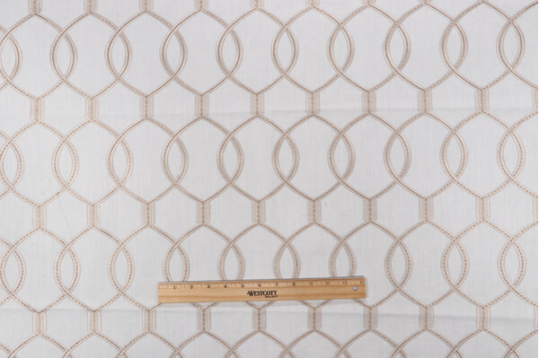 Hourglass Embroidered Drapery Fabric in Snow