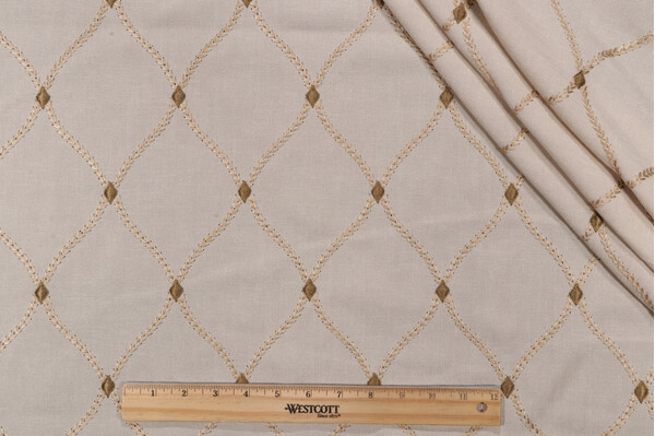 Mill Creek Engaging Embroidered Drapery Fabric in Ecru