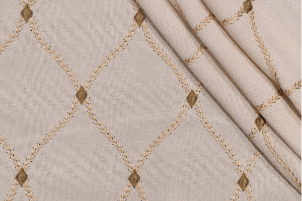 Mill Creek Engaging Embroidered Drapery Fabric in Ecru