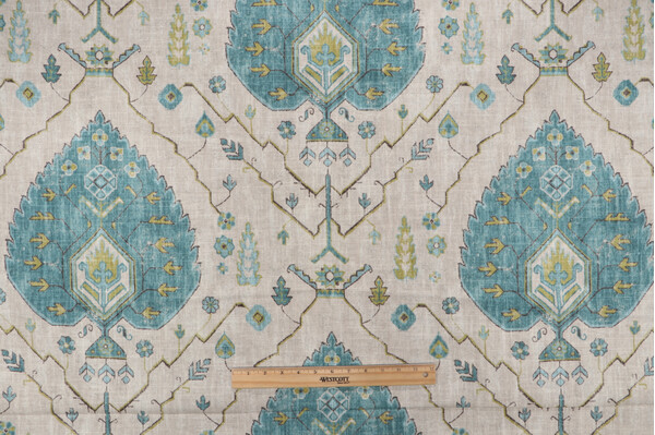 1 Yard Richloom Aubusson Printed Linen Blend Drapery Fabric in Aegean