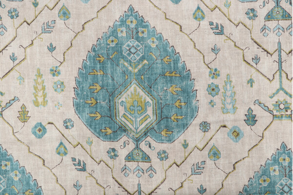 1 Yard Richloom Aubusson Printed Linen Blend Drapery Fabric in Aegean