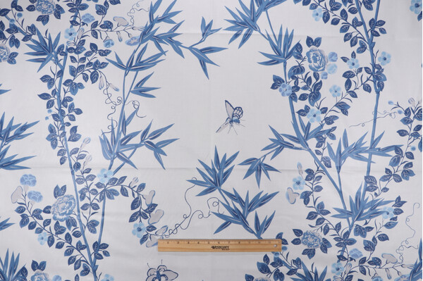 1 Yard Scalamandre Jardin De Chine Printed Cotton Drapery Fabric in Porcelain