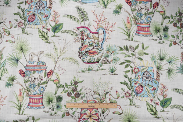 Thibaut Tropical Fantasy F95768 Printed Drapery Fabric in Green & Blue