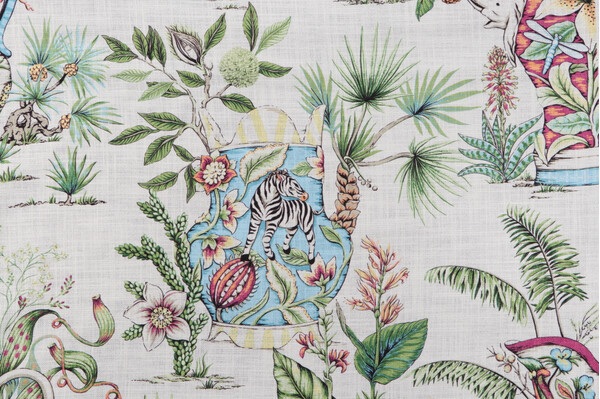 Thibaut Tropical Fantasy F95768 Printed Drapery Fabric in Green & Blue