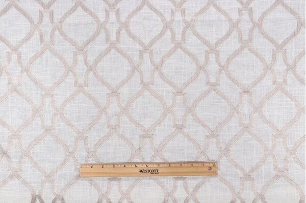 Constance Embroidered Drapery Fabric in Latte