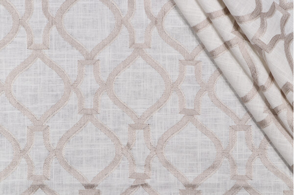Constance Embroidered Drapery Fabric in Latte