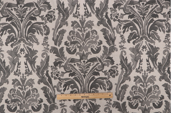 Lacefield Gable Damask Printed Drapery Fabric in Stone