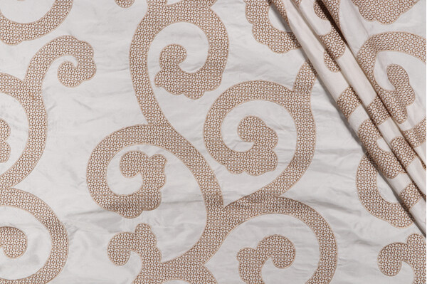 Minetta Embroidered Silk Decorator Fabric in Natural