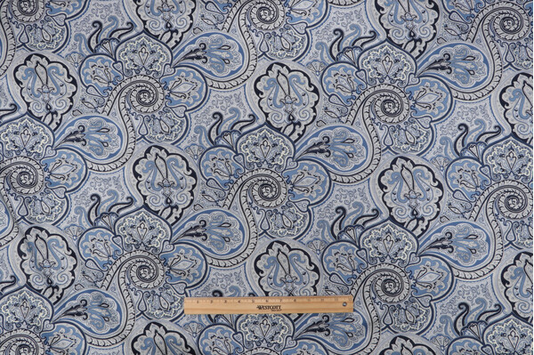 Waverly Paddock Shawl Printed Cotton Twill Drapery Fabric in Porcelain