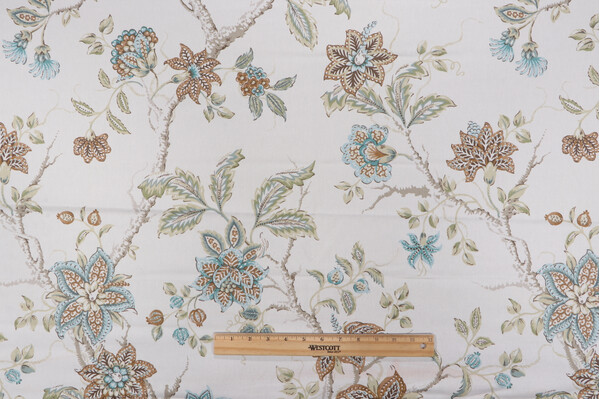 Robert Allen Meadowview Printed Cotton Twill Drapery Fabric in Capri