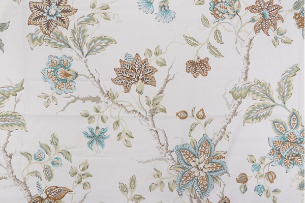 Robert Allen Meadowview Printed Cotton Twill Drapery Fabric in Capri