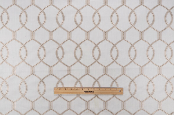 Hourglass Embroidered Drapery Fabric in Snow