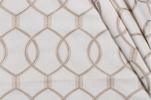 Hourglass Embroidered Drapery Fabric in Snow
