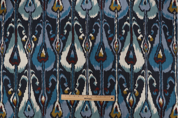 Robert Allen Ikat Bands Printed Cotton Drapery Fabric in Indigo