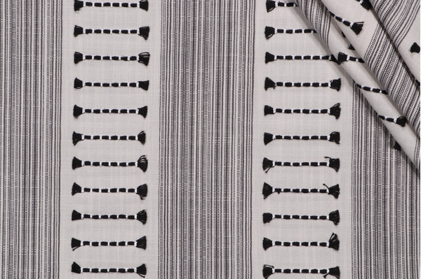 Click for PK Lifestyles Fringe Stripe Embroidered Decorator Fabric in Newsprint  PK Lifestyles Fringe Stripe Embroidered Decorator Fabric in Newsprint