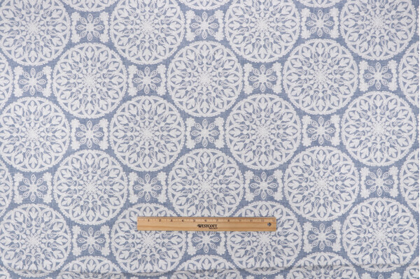 PK Lifestyles Lace Medallion Embroidered Decorator Fabric in Cornflower 