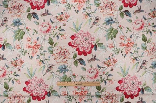 Click for PK Lifestyles Peony Portico Printed Cotton Drapery Fabric in Shell  PK Lifestyles Peony Portico Printed Cotton Drapery Fabric in Shell