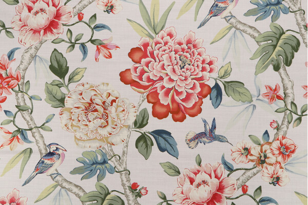 PK Lifestyles Peony Portico Printed Cotton Drapery Fabric in Spring 
